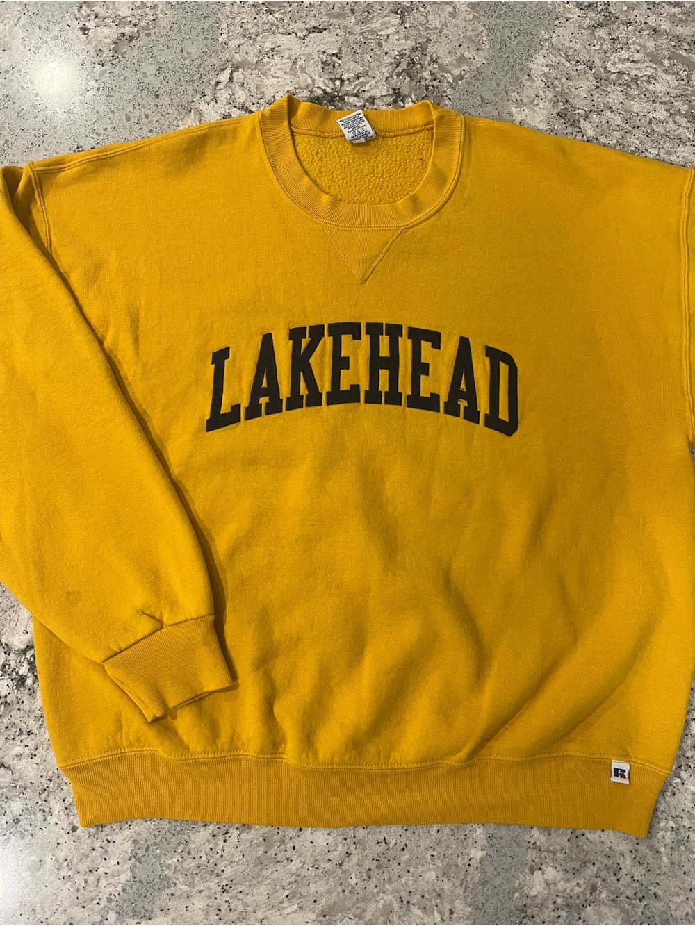 2000s Russell Athletic Yellow Lakehead University Crewneck Sweater